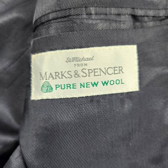 Marks & Spencer Mens Double Breasted Wool Blazer Sz 40S Navy Blue Gold Buttons - Picture 10 of 11